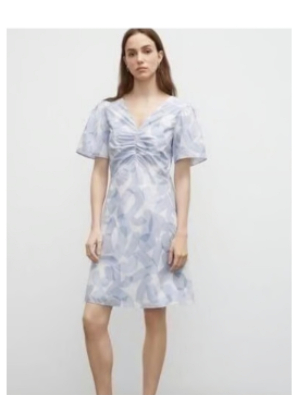 Club Monaco Light Blue Abstract Print V-Neck Short Sleeve Dress Size 10 NWT